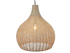 Große LED Boho Pendelleuchte 1-flammig mit Lampenschirm aus Jute, Ø 54cm