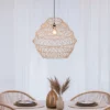 Große LED Boho Pendelleuchte mit Lampenschirm geflochten Hanfseil, Ø 60cm