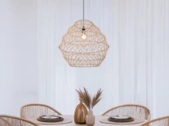 Große LED Boho Pendelleuchte mit Lampenschirm geflochten Hanfseil, Ø 60cm