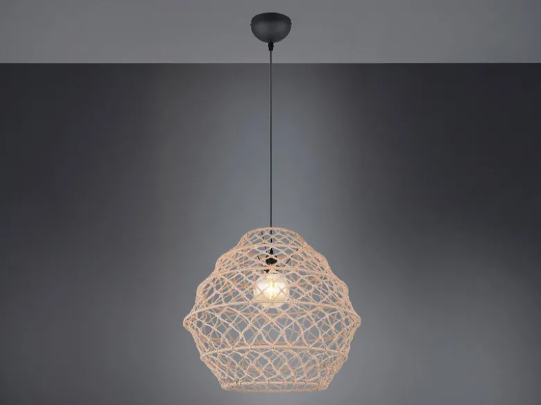 Große LED Boho Pendelleuchte mit Lampenschirm geflochten Hanfseil, Ø 60cm