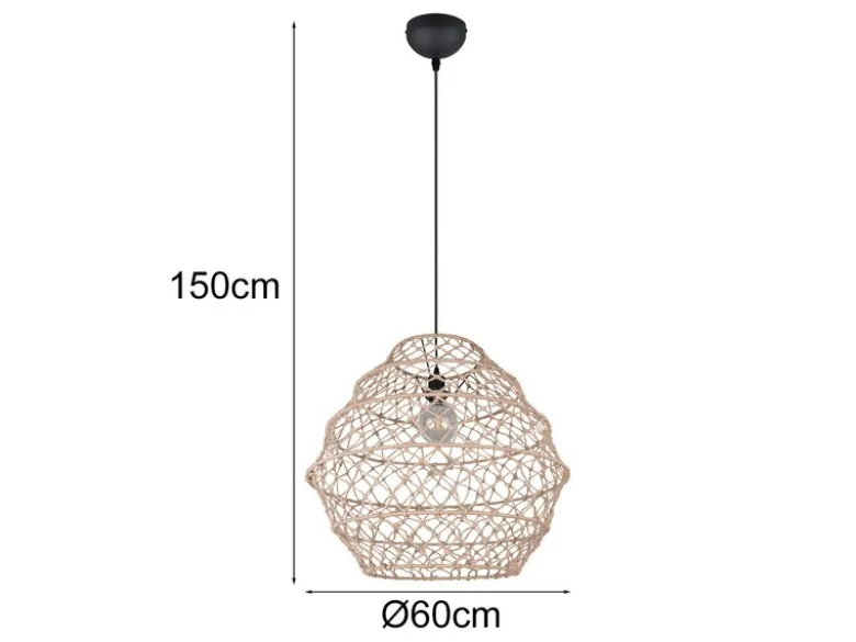 Große LED Boho Pendelleuchte mit Lampenschirm geflochten Hanfseil, Ø 60cm