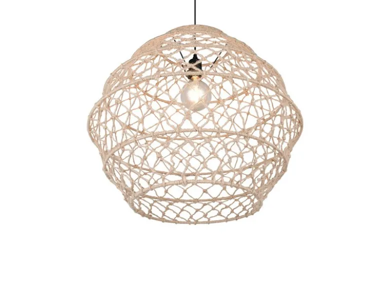 Große LED Boho Pendelleuchte mit Lampenschirm geflochten Hanfseil, Ø 60cm