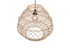 Große LED Boho Pendelleuchte mit Lampenschirm geflochten Hanfseil, Ø 60cm