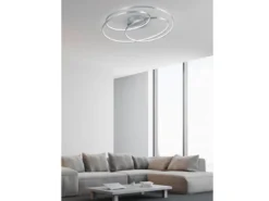 Große LED Deckenlampe GALE hell, dimmbar über Schalter, Silber, Breite 80cm
