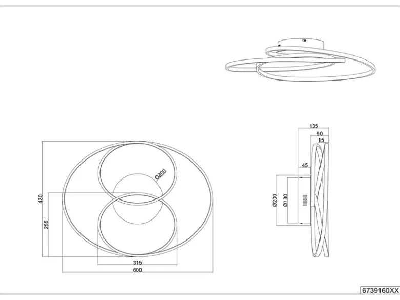 Große LED Deckenlampe GALE Silber, dimmbar über Schalter, Breite 60cm