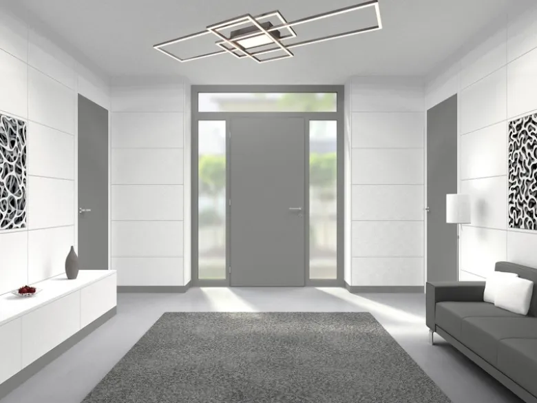 Große LED Deckenleuchte CANTA hell mit 6.600 Lumen, dimmbar, Silber Breite 105cm