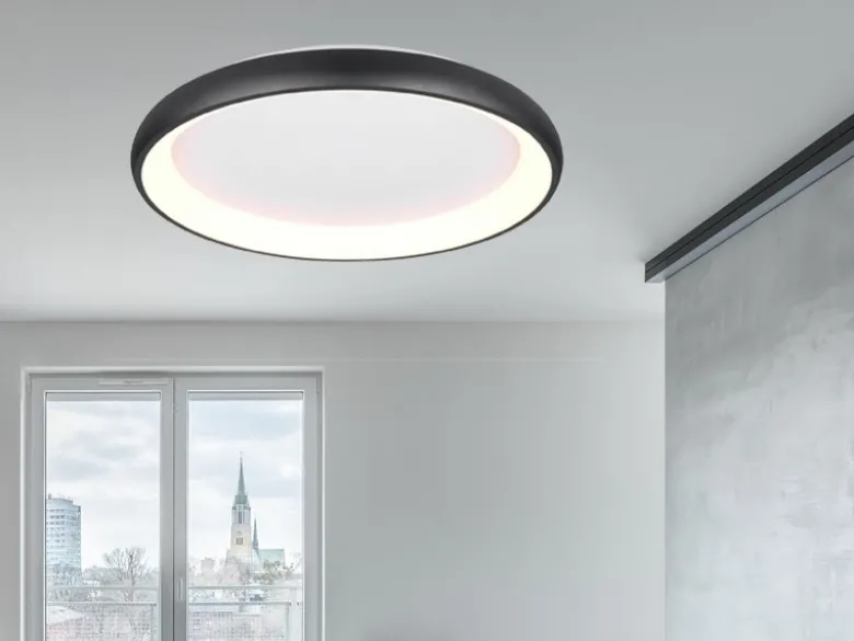 Große LED Deckenleuchte CARDONA hell, dimmbar über Schalter, Schwarz rund Ø 75cm