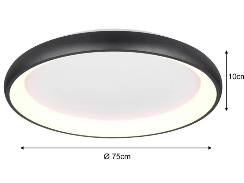 Große LED Deckenleuchte CARDONA hell, dimmbar über Schalter, Schwarz rund Ø 75cm