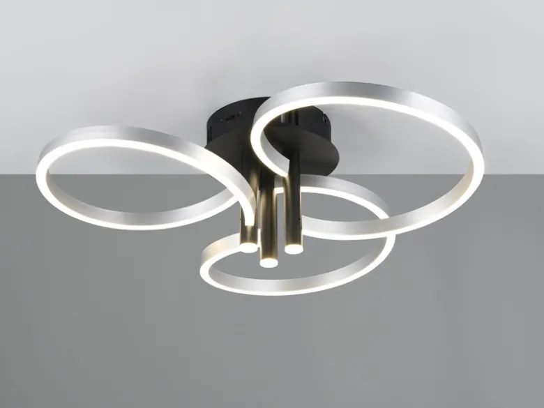 Große LED Deckenleuchte CARUSO Schwarz Silber dimmbar über Lichtschalter, Ø 65cm