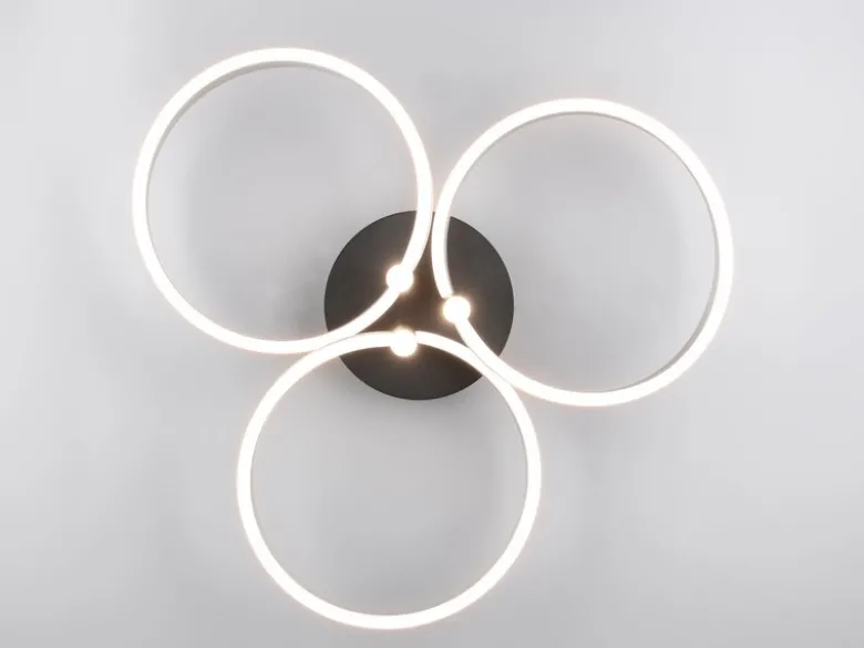 Große LED Deckenleuchte CARUSO Schwarz Silber dimmbar über Lichtschalter, Ø 65cm