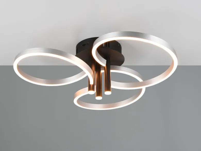 Große LED Deckenleuchte CARUSO Schwarz Silber dimmbar über Lichtschalter, Ø 65cm