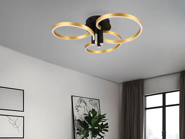 Große LED Deckenleuchte CARUSO Schwarz Gold dimmbar über Lichtschalter, Ø 65cm