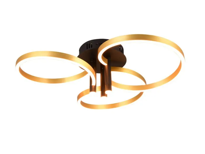 Große LED Deckenleuchte CARUSO Schwarz Gold dimmbar über Lichtschalter, Ø 65cm