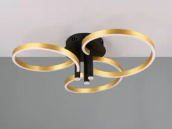 Große LED Deckenleuchte CARUSO Schwarz Gold dimmbar über Lichtschalter, Ø 65cm