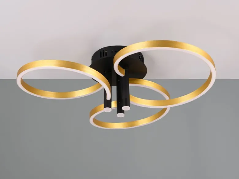 Große LED Deckenleuchte CARUSO Schwarz Gold dimmbar über Lichtschalter, Ø 65cm