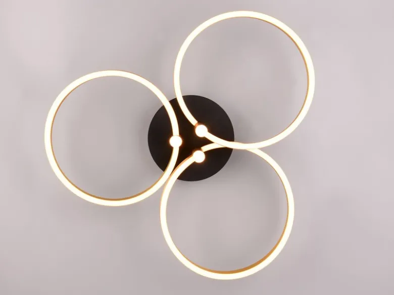 Große LED Deckenleuchte CARUSO Schwarz Gold dimmbar über Lichtschalter, Ø 65cm