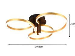 Große LED Deckenleuchte CARUSO Schwarz Gold dimmbar über Lichtschalter, Ø 65cm