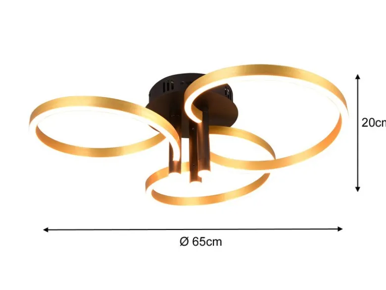 Große LED Deckenleuchte CARUSO Schwarz Gold dimmbar über Lichtschalter, Ø 65cm