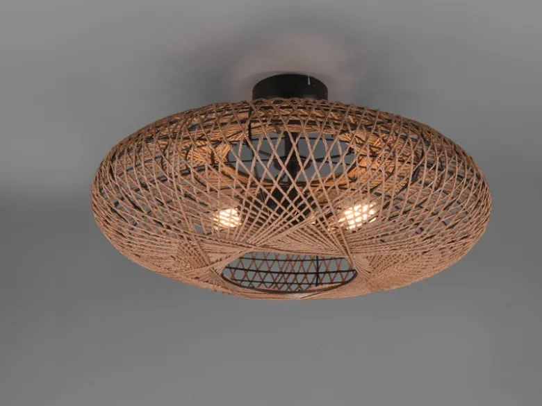 Große LED Deckenleuchte 2 flammig Korbgeflecht aus Sisal, Ø 52cm