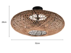 Große LED Deckenleuchte 2 flammig Korbgeflecht aus Sisal, Ø 52cm