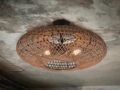 Große LED Deckenleuchte 2 flammig Korbgeflecht aus Sisal, Ø 52cm