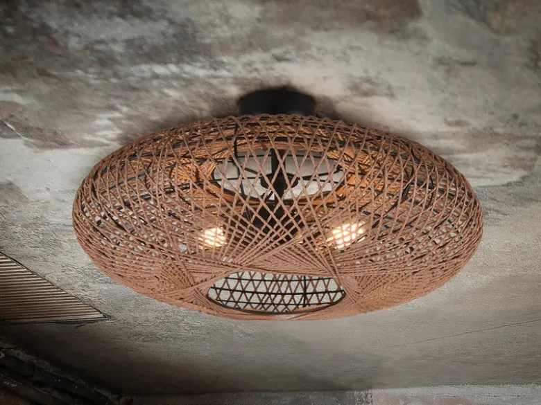 Große LED Deckenleuchte 2 flammig Korbgeflecht aus Sisal, Ø 52cm