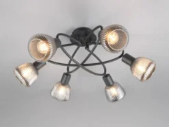 Große LED Deckenleuchte 6-flammig mit Glasschirmen Chrom bedampft, Ø 59cm