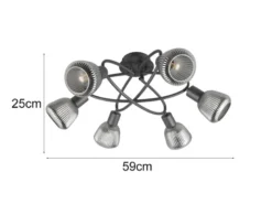 Große LED Deckenleuchte 6-flammig mit Glasschirmen Chrom bedampft, Ø 59cm