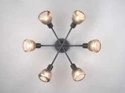 Große LED Deckenleuchte 6-flammig mit Glasschirmen Chrom bedampft, Ø 59cm