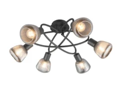 Große LED Deckenleuchte 6-flammig mit Glasschirmen Chrom bedampft, Ø 59cm