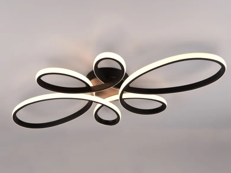 Große LED Deckenleuchte FLY geschwungen Schwarz, Breite 83cm