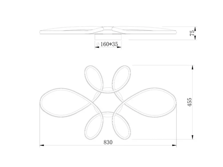 Große LED Deckenleuchte FLY geschwungen Weiß, Breite 83cm