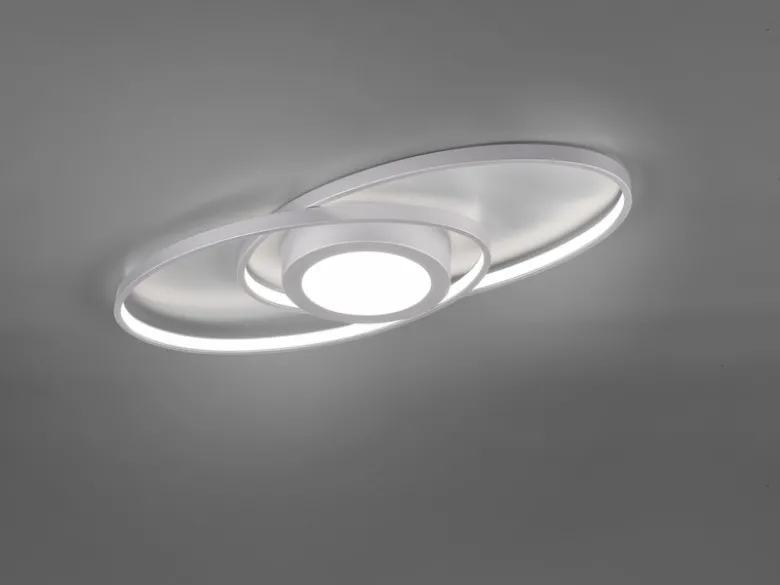 Große LED Deckenleuchte GALAXY Silber, dimmbar über Schalter, Breite 57cm