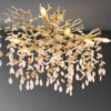 Große LED Deckenleuchte Gold 7-flammig Glas Kristall 2-farbig, Breite 85cm