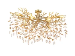 Große LED Deckenleuchte Gold 7-flammig Glas Kristall 2-farbig, Breite 85cm