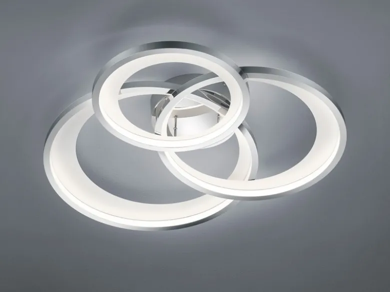 Große LED Deckenleuchte GRANADA 3 Ringe Silber Chrom, dimmbar, Breite 71,5cm