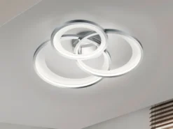 Große LED Deckenleuchte GRANADA 3 Ringe Silber Chrom, dimmbar, Breite 71,5cm