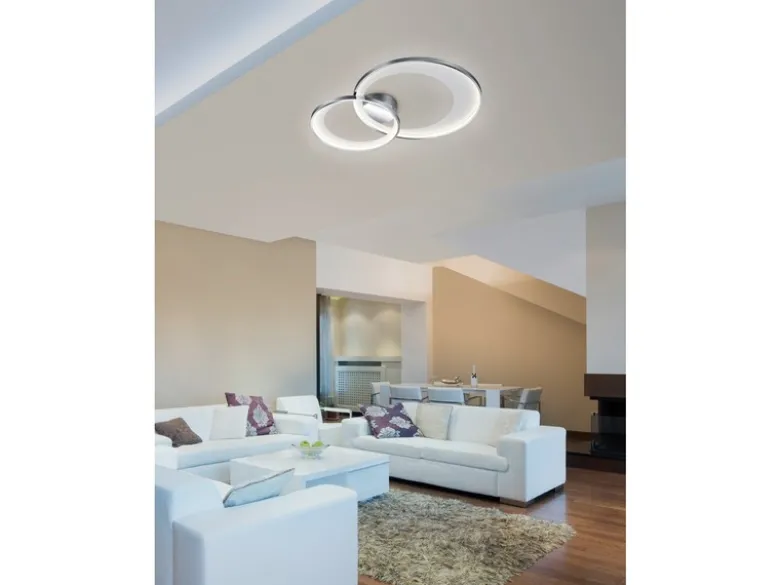 Große LED Deckenleuchte GRANADA 2 Ringe Schwarz Gold, dimmbar, Breite 85cm