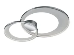 Große LED Deckenleuchte GRANADA 2 Ringe Silber Chrom, dimmbar, Breite 85cm