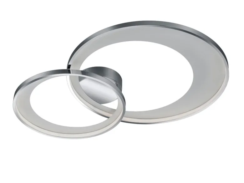 Große LED Deckenleuchte GRANADA 2 Ringe Silber Chrom, dimmbar, Breite 85cm
