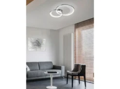 Große LED Deckenleuchte GRANADA 2 Ringe Silber Chrom, dimmbar, Breite 85cm