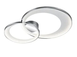 Große LED Deckenleuchte GRANADA 2 Ringe Silber Chrom, dimmbar, Breite 85cm