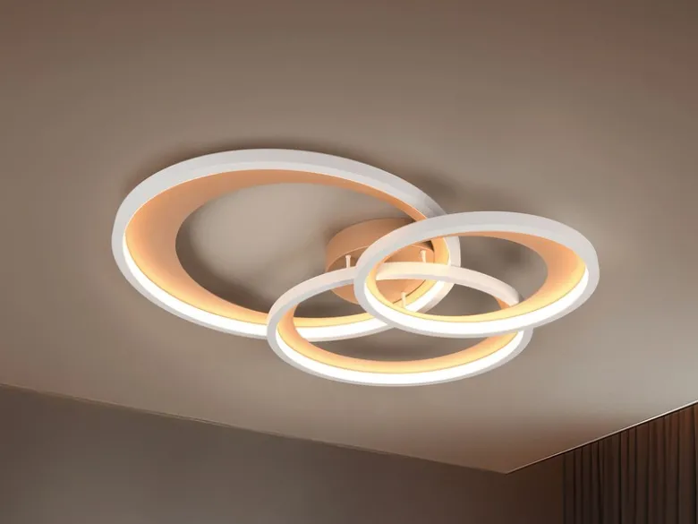 Große LED Deckenleuchte GRANADA 3 Ringe Grau Coffee, dimmbar, Breite 71,5cm