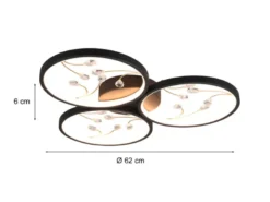 Große LED Deckenleuchte GROOVY Schwarz mit 3 Stufen Dimmer, Ø 62cm
