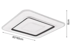 Große LED Deckenleuchte JORA flach & hell, mit Fernbedienung dimmbar 60 x 60cm