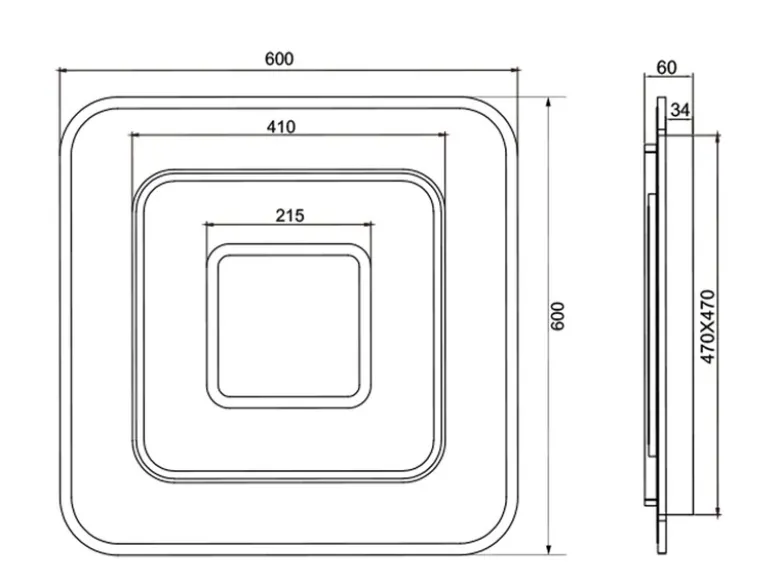 Große LED Deckenleuchte JORA flach & hell, mit Fernbedienung dimmbar 60 x 60cm