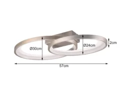 Große LED Deckenleuchte MALAGA 2 Ringe Silber, Breite 57cm