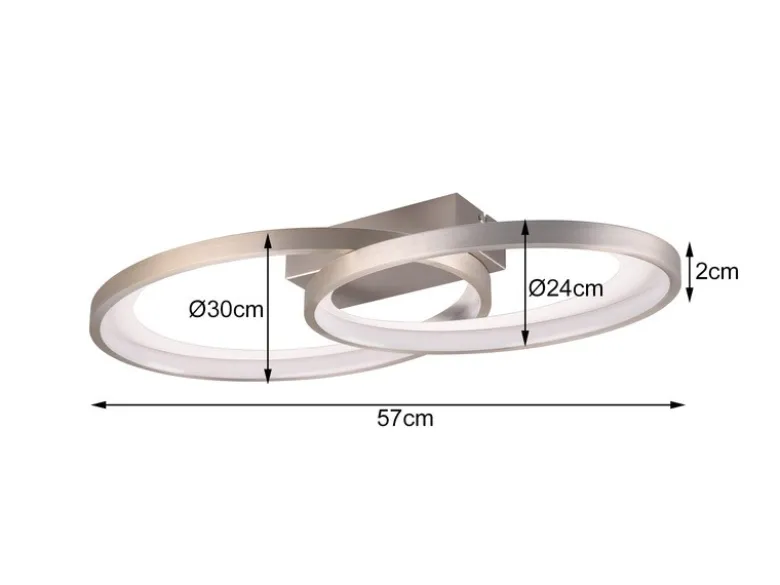 Große LED Deckenleuchte MALAGA 2 Ringe Silber, Breite 57cm