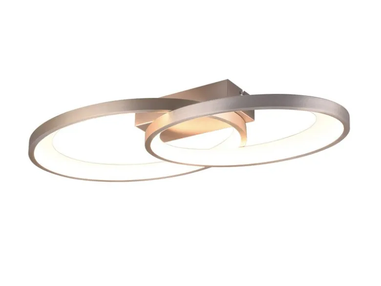 Große LED Deckenleuchte MALAGA 2 Ringe Silber, Breite 57cm