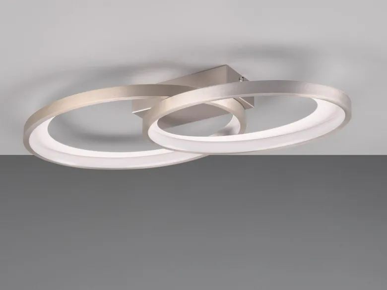 Große LED Deckenleuchte MALAGA 2 Ringe Silber, Breite 57cm